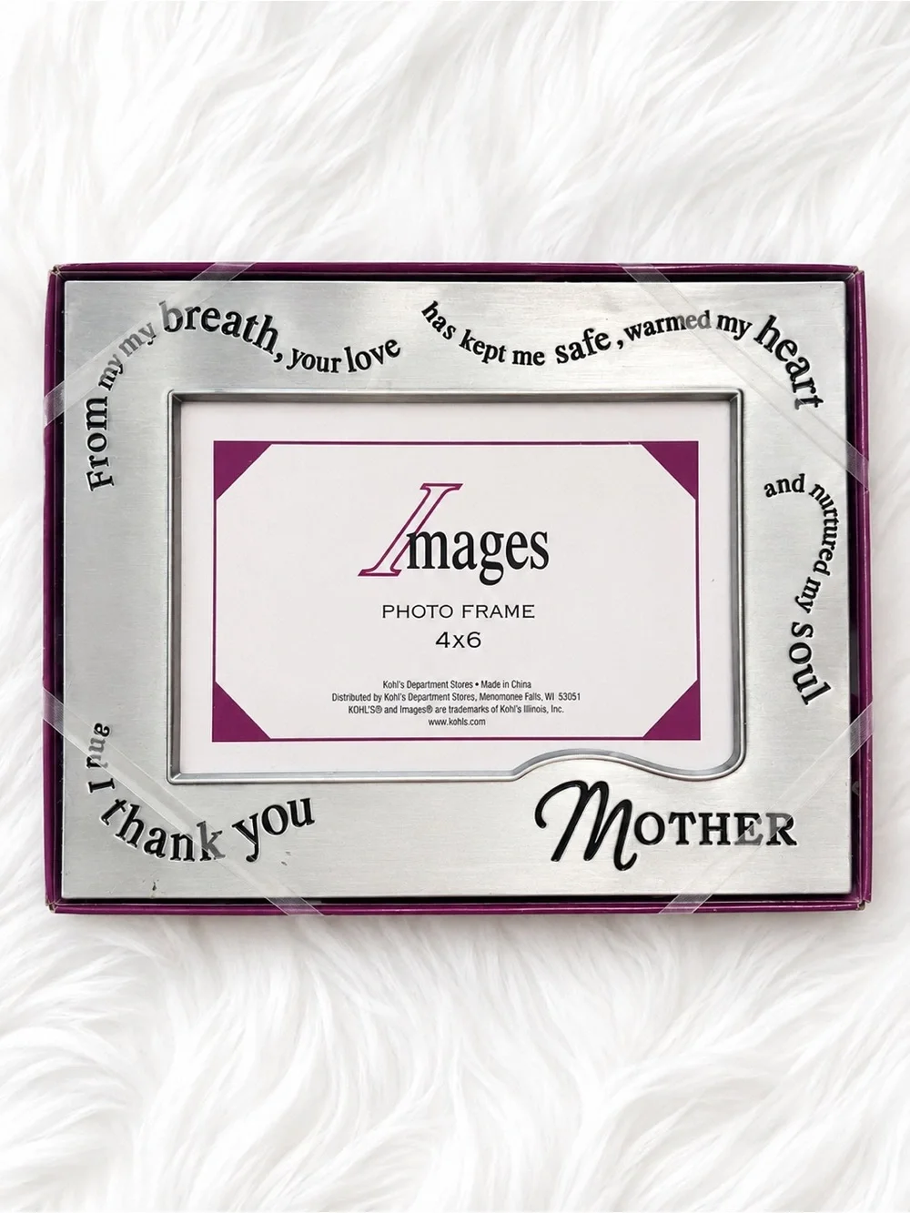 Silver “Mother” Sentiment 4x6 Photo Frame Embossed Black Lettering